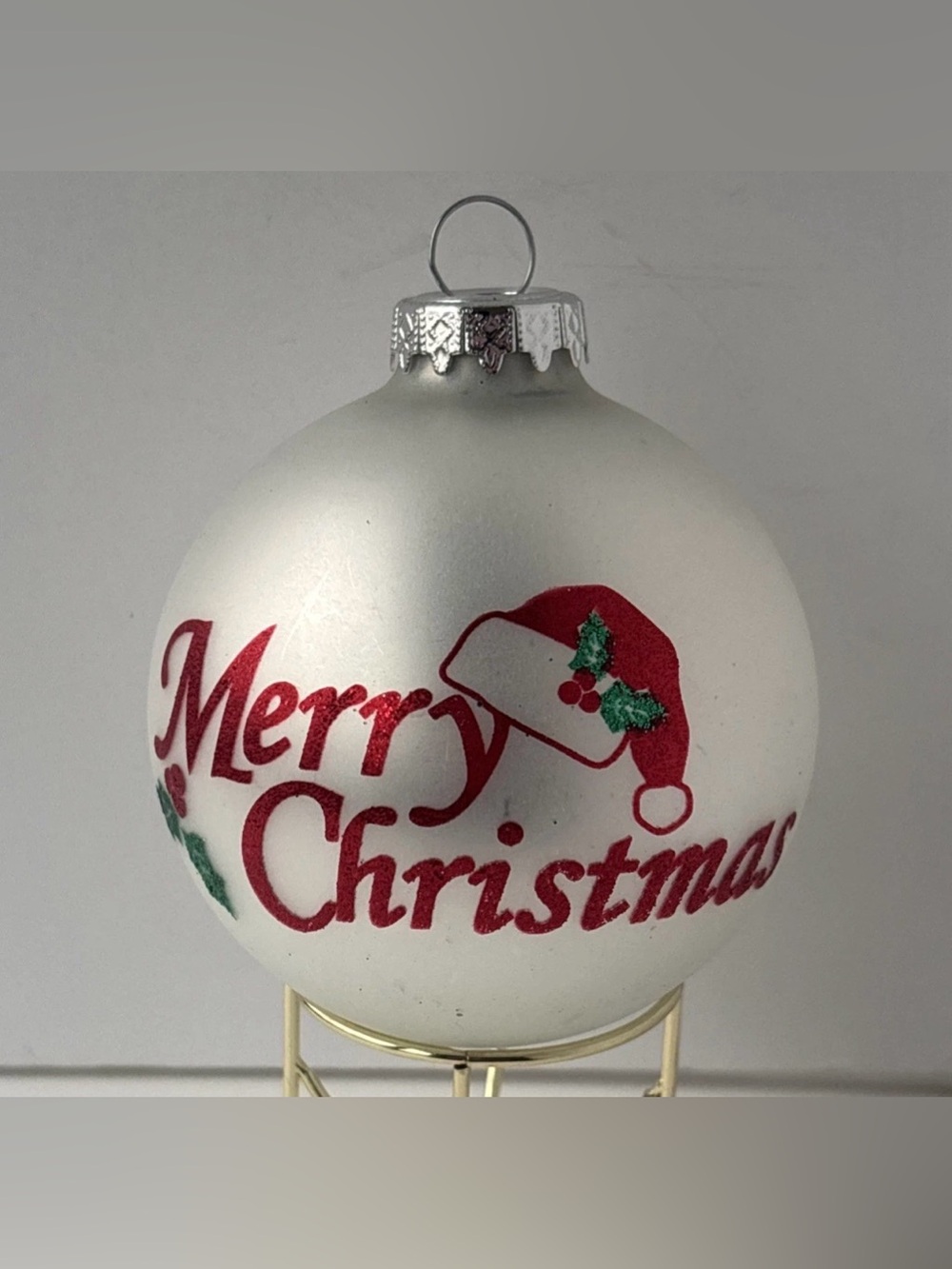 Vintage Bronner's Merry Christmas Red Green & White Glass Ornament From Hungary
